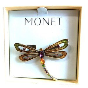 Statement Monet Firefly Brooch Pin Gold Tone Tree Scarf Cloisonne Gemstones Gift